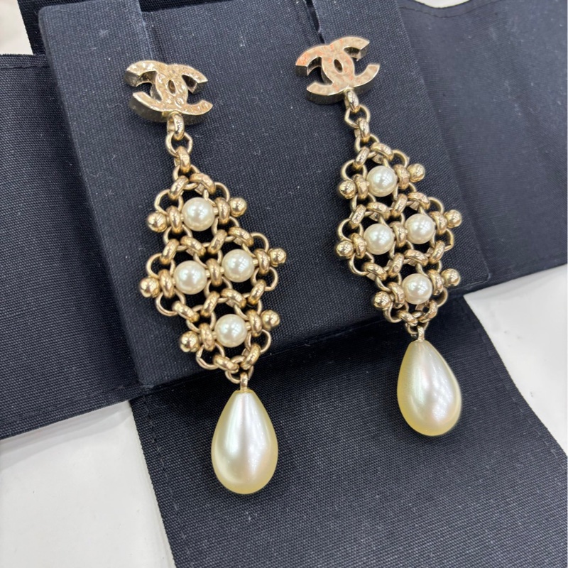 Chanel 多層珍珠複雜復古珍珠吊墜耳環 耳環-6