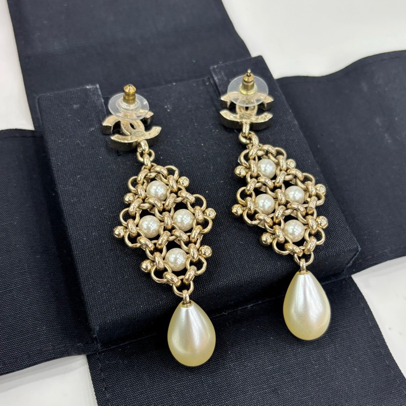 Chanel 多層珍珠複雜復古珍珠吊墜耳環 耳環-7