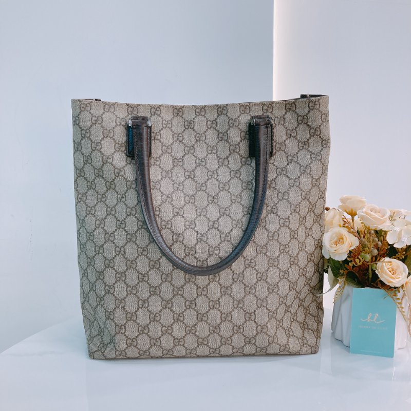 MS0357 Gucci 古馳 托特包 牛皮 帆布 經典老花 Tote Shoulder Bag GG 30cm Supreme Canvas Brown x PHW-1