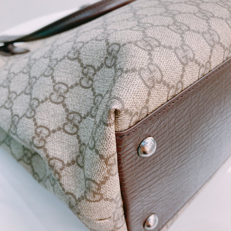 MS0357 Gucci 古馳 托特包 牛皮 帆布 經典老花 Tote Shoulder Bag GG 30cm Supreme Canvas Brown x PHW-5