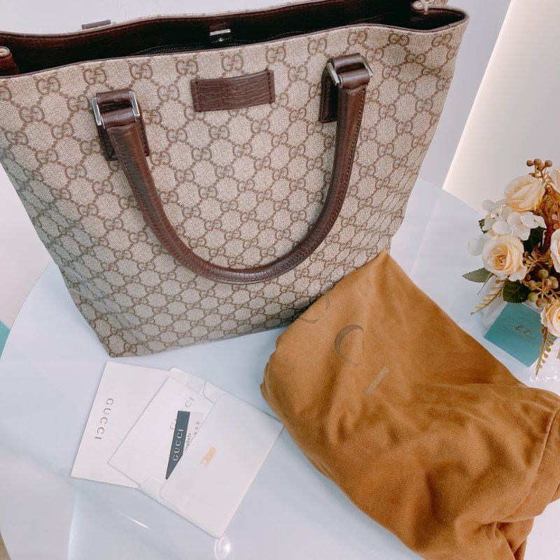 MS0357 Gucci 古馳 托特包 牛皮 帆布 經典老花 Tote Shoulder Bag GG 30cm Supreme Canvas Brown x PHW-24