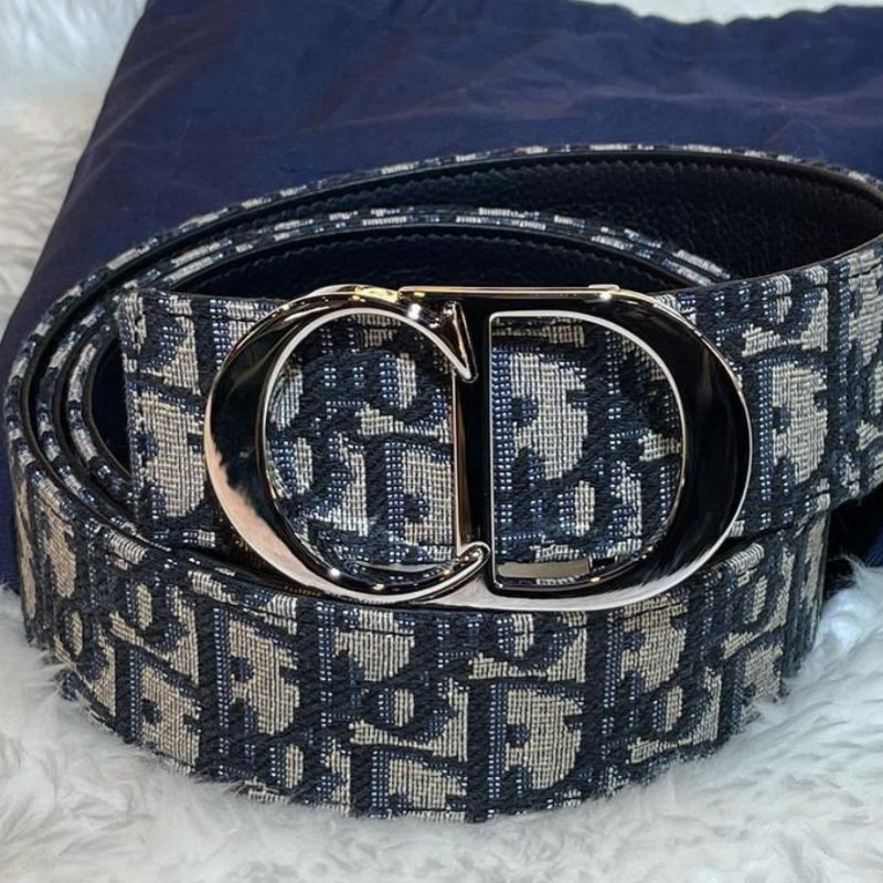 🔥 雙11全面開搶・全館折扣限時開啟!【DIOR 迪奧】經典CD LOGO Oblique緹花帆布牛皮皮帶 銀釦(下單前須先私訊)-4