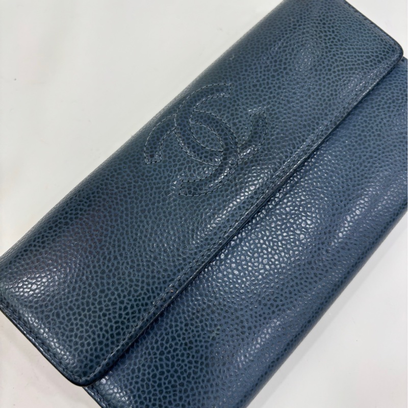 Chanel香奈兒 荔枝紋牛皮 長版翻蓋皮夾 22開-2