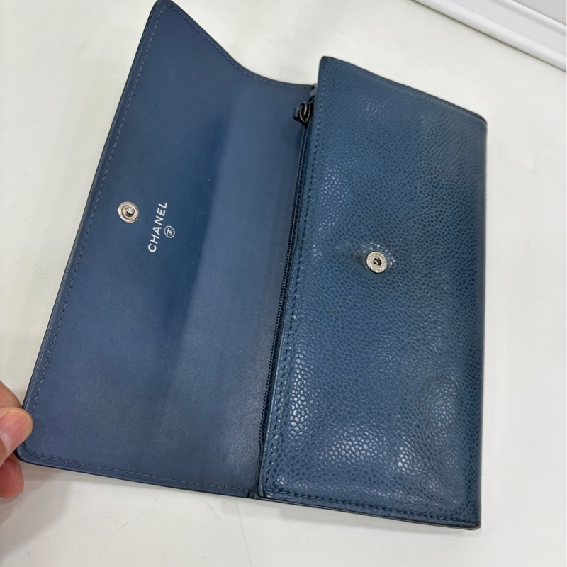 Chanel香奈兒 荔枝紋牛皮 長版翻蓋皮夾 22開-3