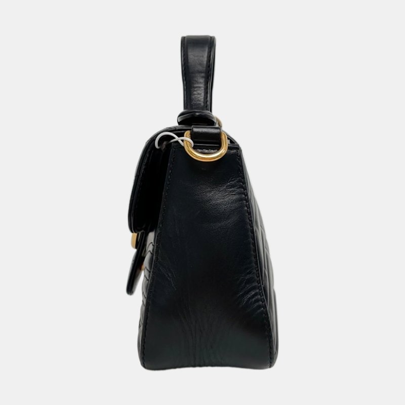 GUCCI GG Marmont 迷你 黑色牛皮绗缝波浪纹肩背包手提包斜背包 金色五金 可拆卸肩带-2