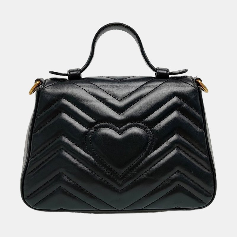 GUCCI GG Marmont 迷你 黑色牛皮绗缝波浪纹肩背包手提包斜背包 金色五金 可拆卸肩带-4