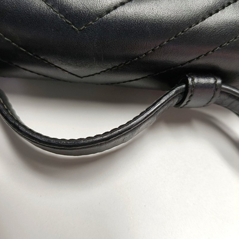 GUCCI GG Marmont 迷你 黑色牛皮绗缝波浪纹肩背包手提包斜背包 金色五金 可拆卸肩带-9