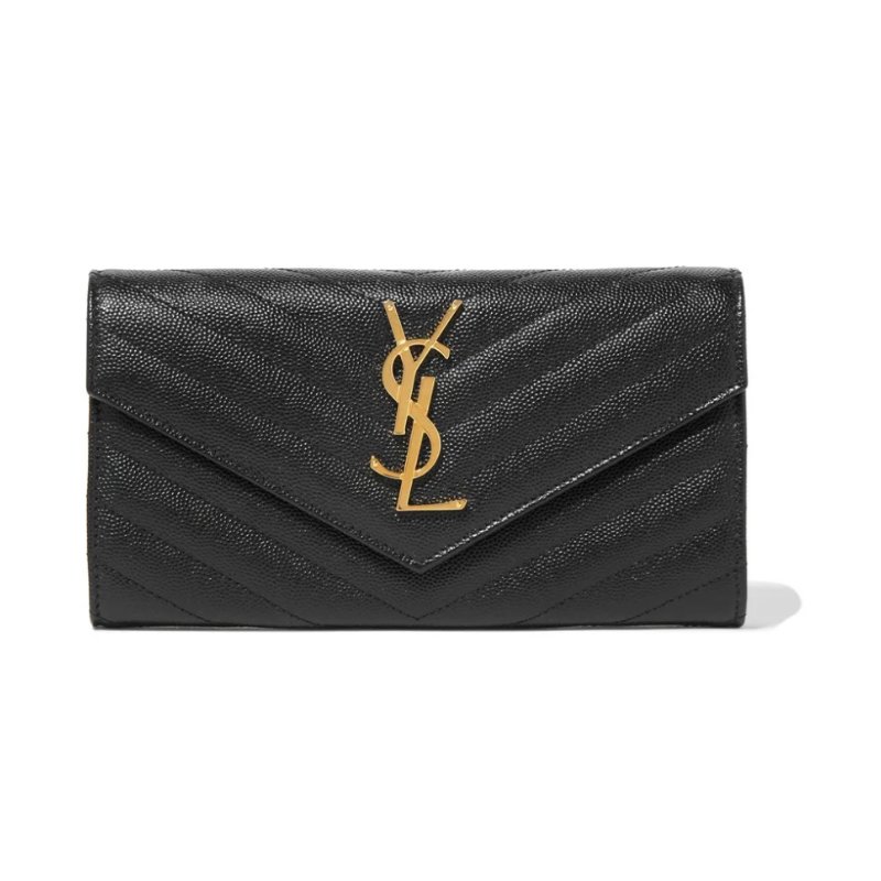 ⏰ 買對時間最省錢!雙11限時價開啟中🛒【YSL SAINT LAURENT 聖羅蘭】經典YSL金屬LOGO牛皮信封扣式長夾(黑 )(下單前須先私訊)-0