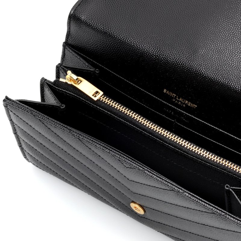 ⏰ 買對時間最省錢!雙11限時價開啟中🛒【YSL SAINT LAURENT 聖羅蘭】經典YSL金屬LOGO牛皮信封扣式長夾(黑 )(下單前須先私訊)-1