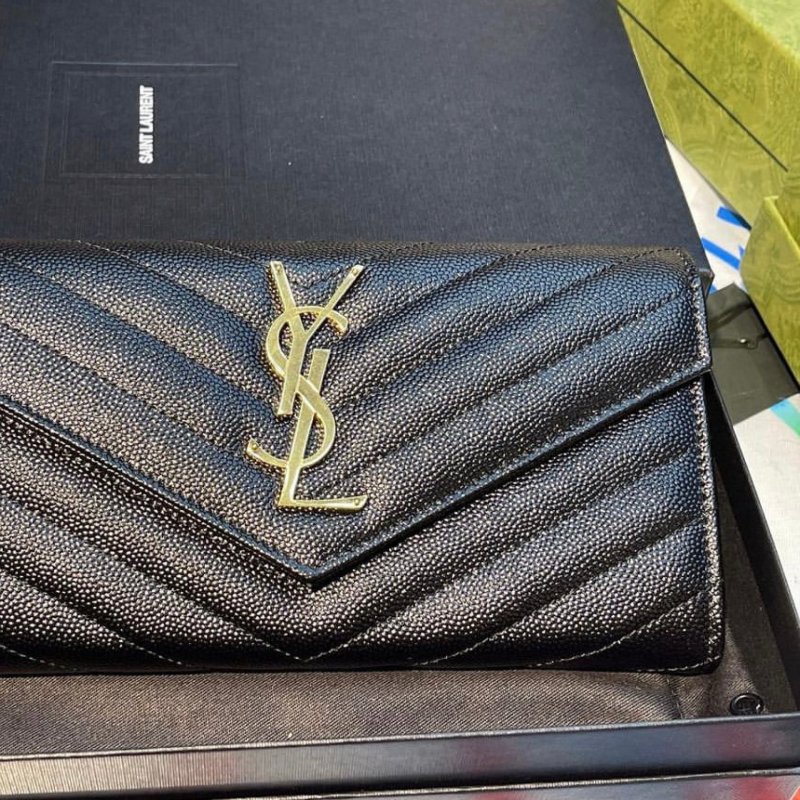 ⏰ 買對時間最省錢!雙11限時價開啟中🛒【YSL SAINT LAURENT 聖羅蘭】經典YSL金屬LOGO牛皮信封扣式長夾(黑 )(下單前須先私訊)-2