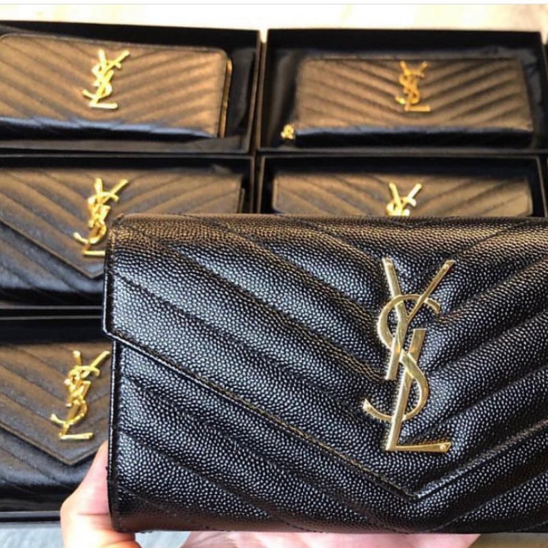 ⏰ 買對時間最省錢!雙11限時價開啟中🛒【YSL SAINT LAURENT 聖羅蘭】經典YSL金屬LOGO牛皮信封扣式長夾(黑 )(下單前須先私訊)-3