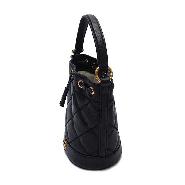 【TORY BURCH】高質感菱格紋圓標LOGO水桶兩用包-黑色-2