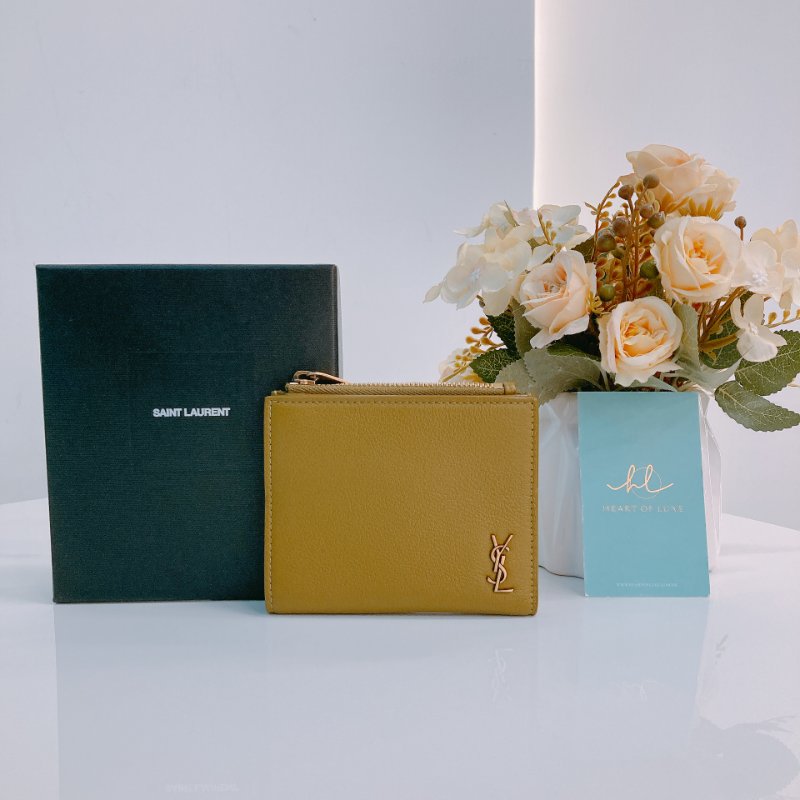 MS0358 Saint Laurent YSL 聖羅蘭 拉鏈錢包 卡片包 卡其綠 Card Wallet with Zipper Kahki Green x GHW-0