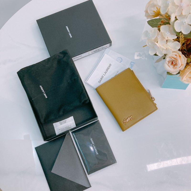 MS0358 Saint Laurent YSL 聖羅蘭 拉鏈錢包 卡片包 卡其綠 Card Wallet with Zipper Kahki Green x GHW-10