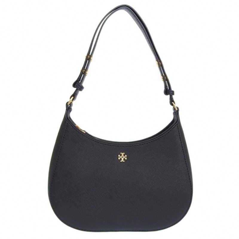 【TORY BURCH】簡約皮革雙T-LOGO肩背包-黑色-0