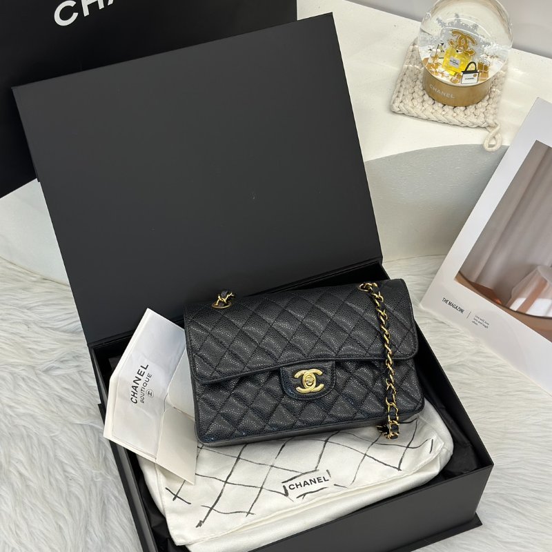 CHANEL 經典口蓋包 CF23 - 粒面牛皮黑金-7