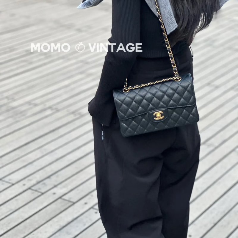 CHANEL 經典口蓋包 CF23 - 粒面牛皮黑金-9