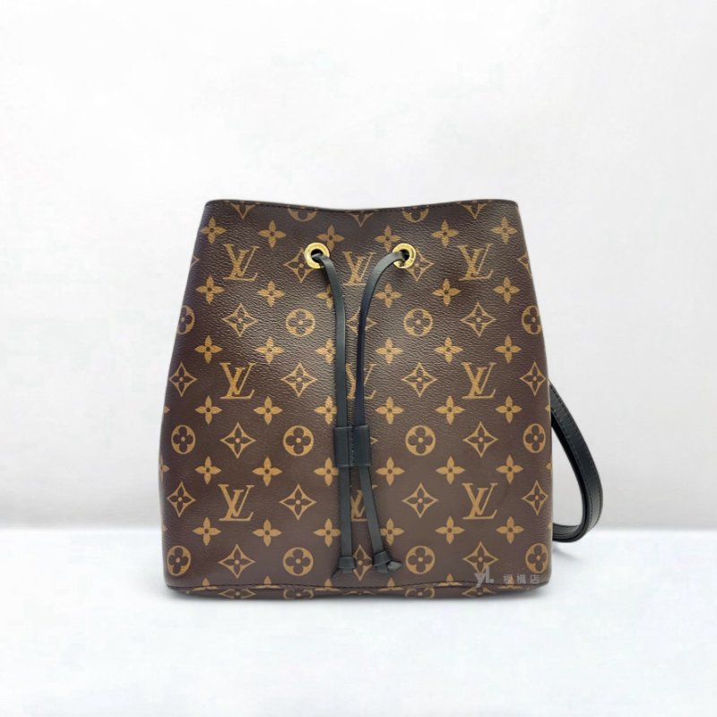 LV 原花拚黑牛皮NeoNoeMM水桶肩背包M44020-1