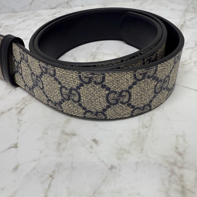 GUCCI Marmont復古銀釦藍色雙面腰帶-90CM-2