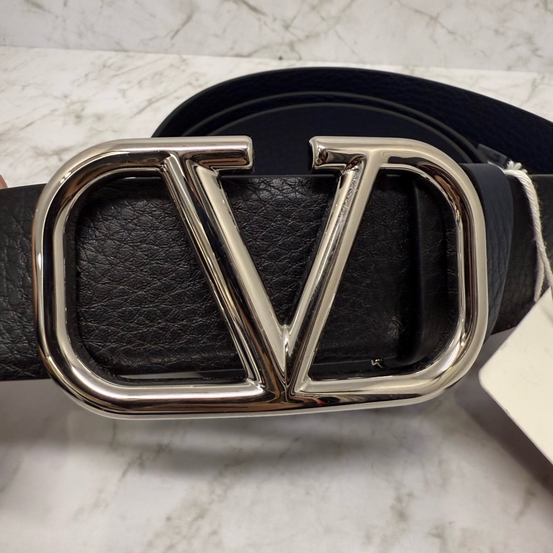 Valentino 銀釦雙面皮帶/黑藍/4CM-90CM-1