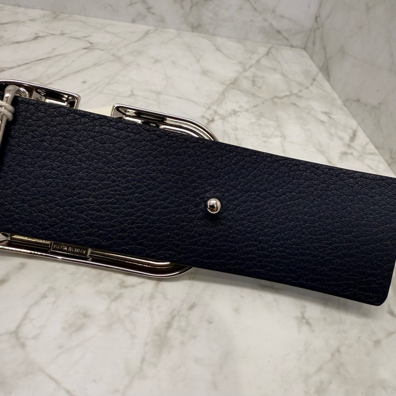 Valentino 銀釦雙面皮帶/黑藍/4CM-90CM-3