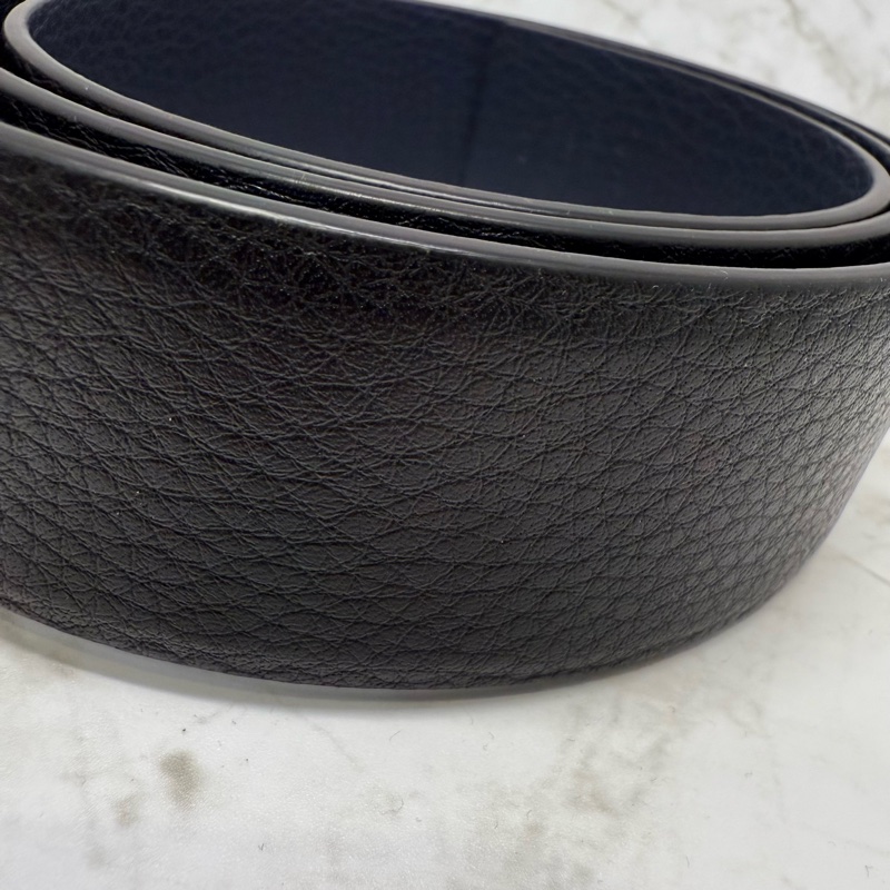 Valentino 銀釦雙面皮帶/黑藍/4CM-90CM-4