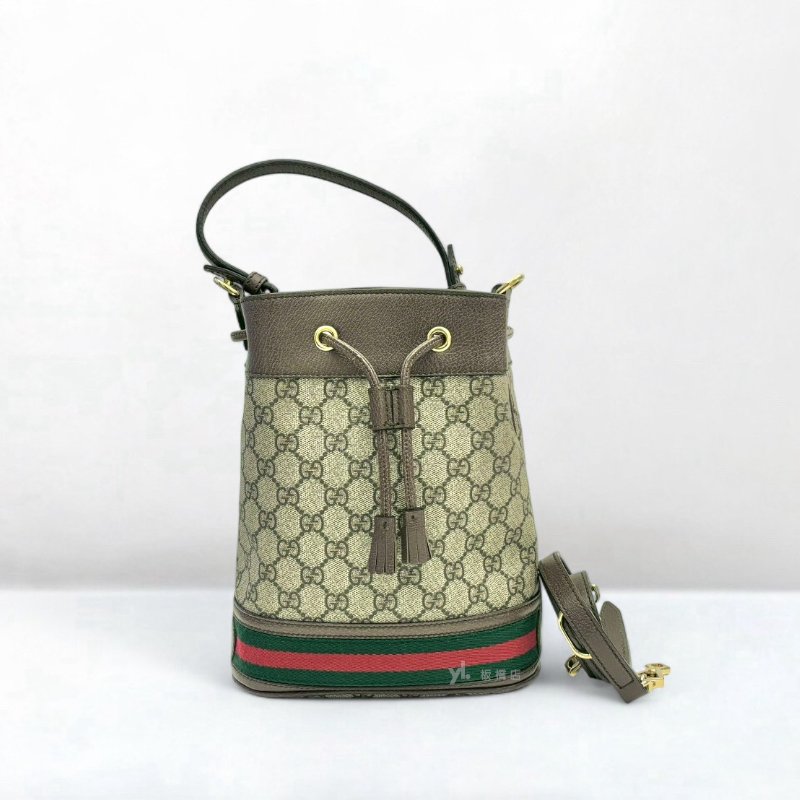 GUCCI包包 Ophidia帆布老花紅綠織帶水桶包550621-0