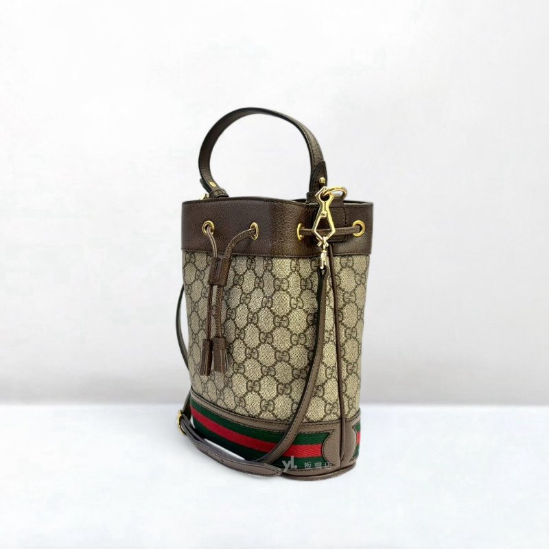 GUCCI包包 Ophidia帆布老花紅綠織帶水桶包550621-1