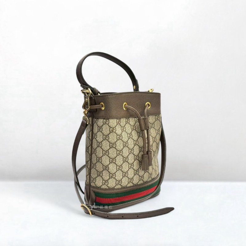 GUCCI包包 Ophidia帆布老花紅綠織帶水桶包550621-2