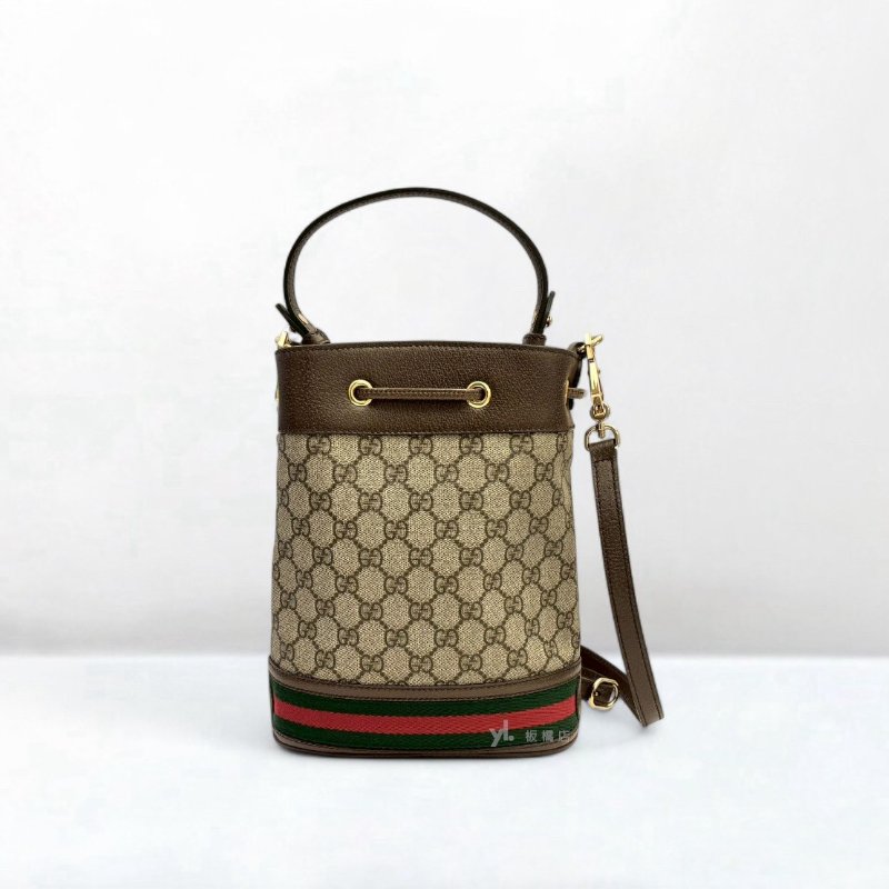 GUCCI包包 Ophidia帆布老花紅綠織帶水桶包550621-3