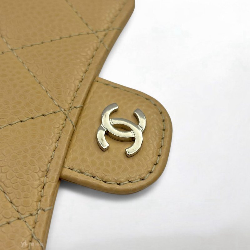 CHANEL COCO奶茶色荔枝牛皮三折短夾AP0231-7