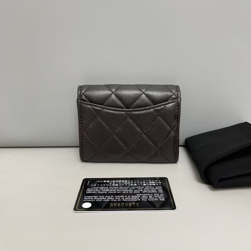 Chanel香奈兒 CF深棕色金扣全皮菱格卡包短夾 銀包-1