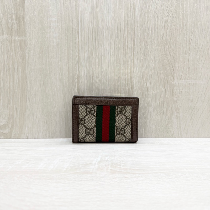 GUCCI老花拼綠紅綠織帶OPHIDIA三折零錢短夾-1