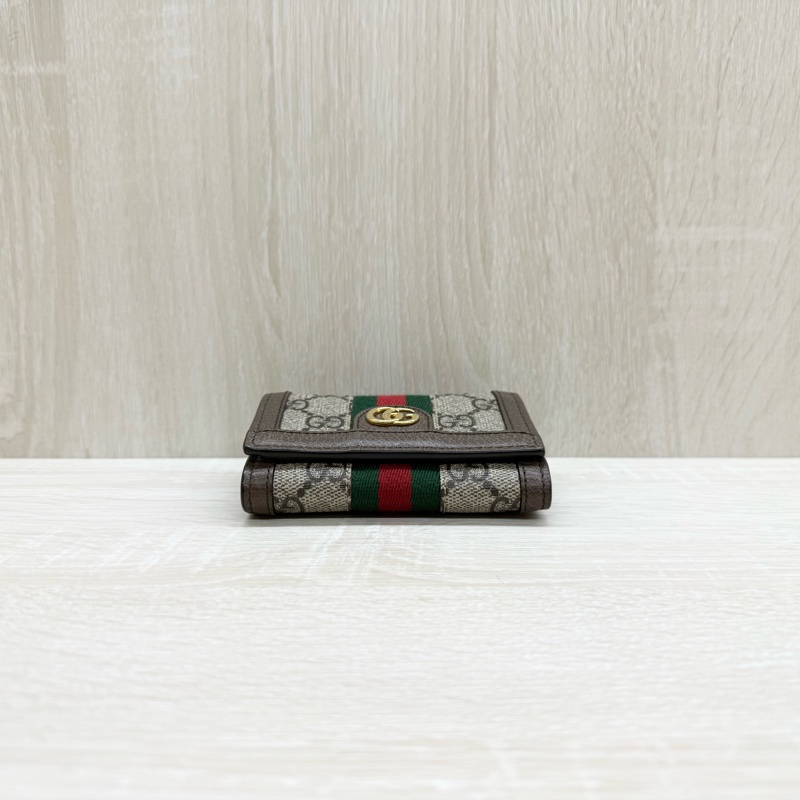 GUCCI老花拼綠紅綠織帶OPHIDIA三折零錢短夾-4