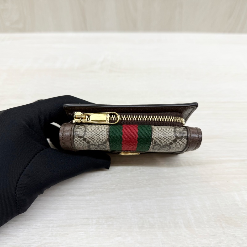 GUCCI老花拼綠紅綠織帶OPHIDIA三折零錢短夾-5