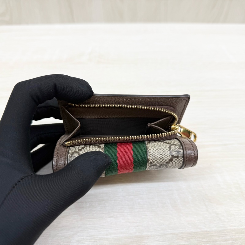 GUCCI老花拼綠紅綠織帶OPHIDIA三折零錢短夾-8