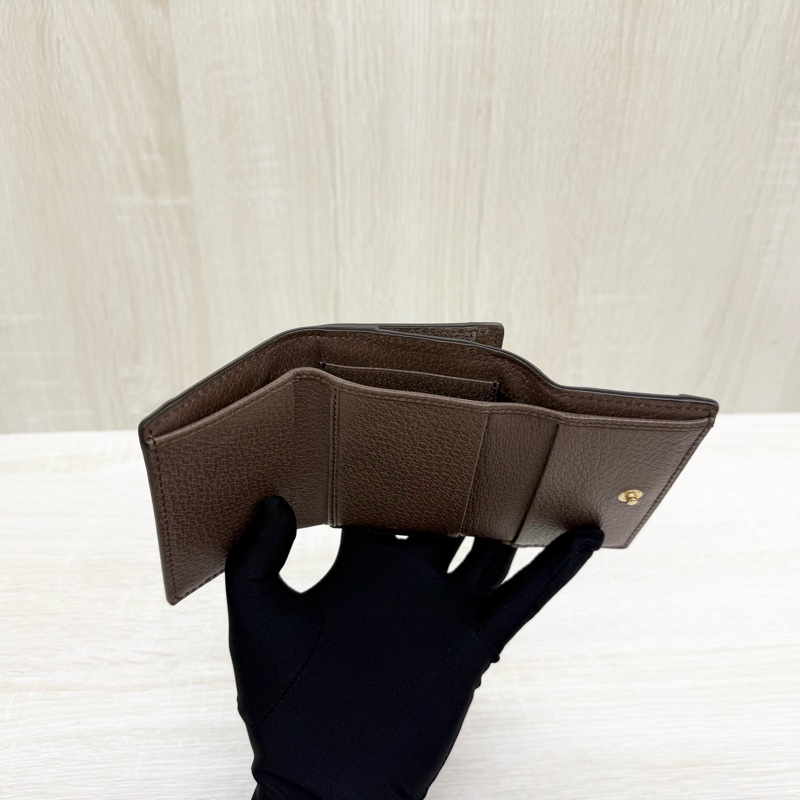 GUCCI老花拼綠紅綠織帶OPHIDIA三折零錢短夾-9