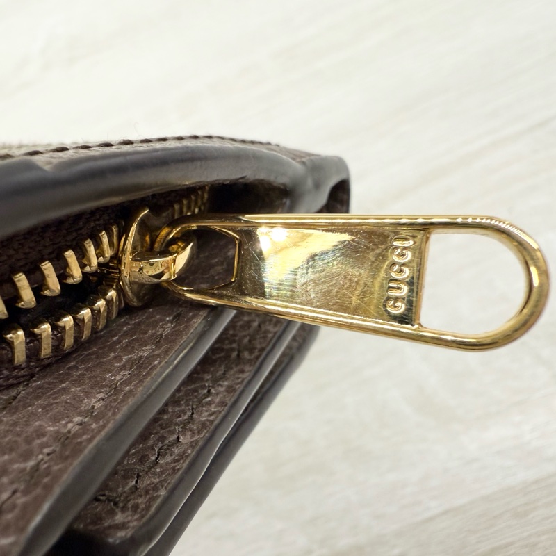 GUCCI老花拼綠紅綠織帶OPHIDIA三折零錢短夾-12