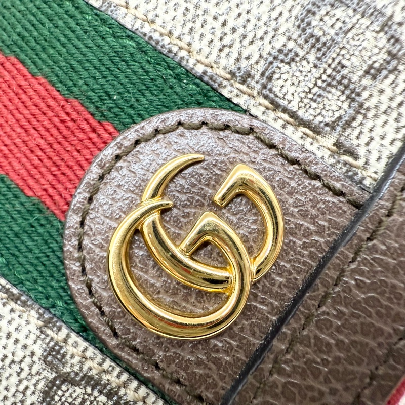 GUCCI老花拼綠紅綠織帶OPHIDIA三折零錢短夾-13