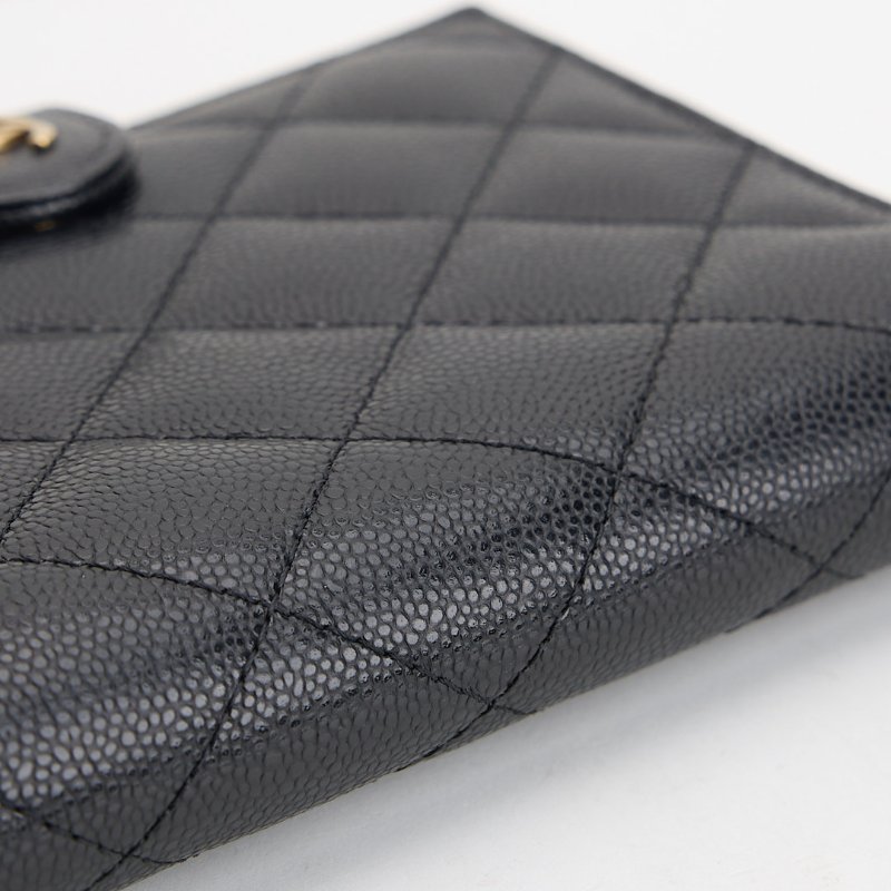 二手Chanel CF護照夾 黑金-9