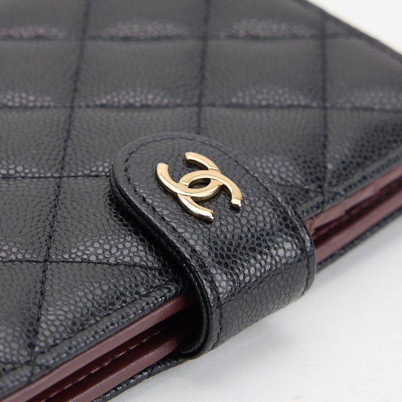 二手Chanel CF護照夾 黑金-12