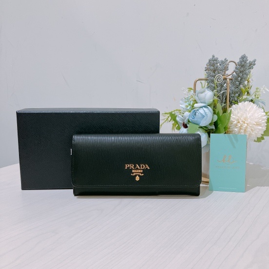 TK1842 PRADA普拉達長銀包金扣LONG WALLET VITELLO BLACK X GHW-0