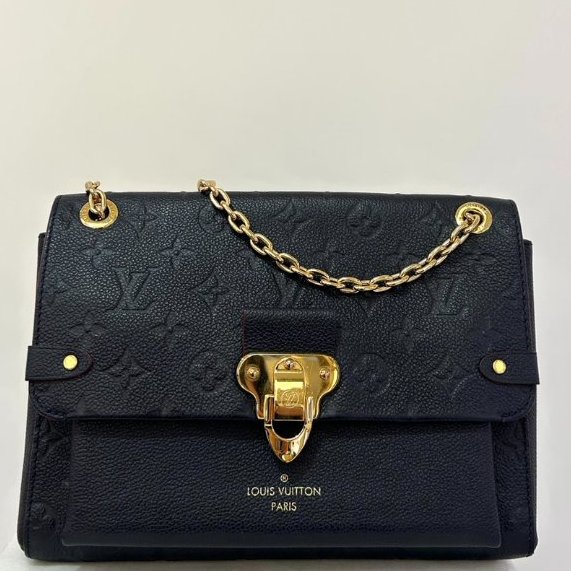 LV(M)藍全皮紅邊壓紋鍊包-1