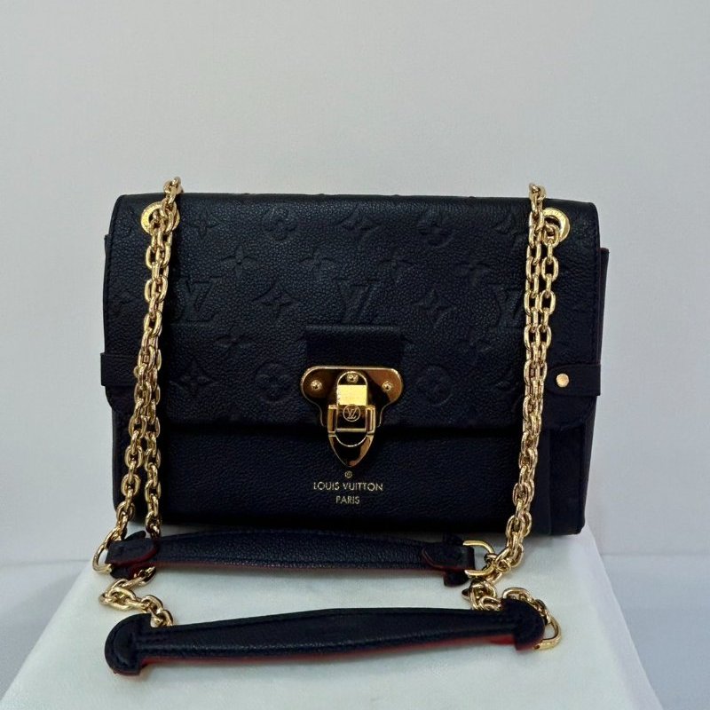 LV(M)藍全皮紅邊壓紋鍊包-8