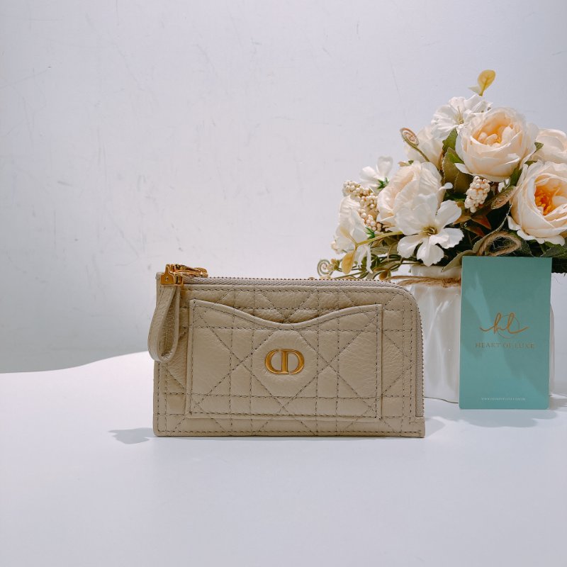TW4495 Dior 迪奧 拉鏈卡片套 沙色柔軟Cannage藤格紋圖案小牛皮Caro Cosmos Zipper Card Holder-0