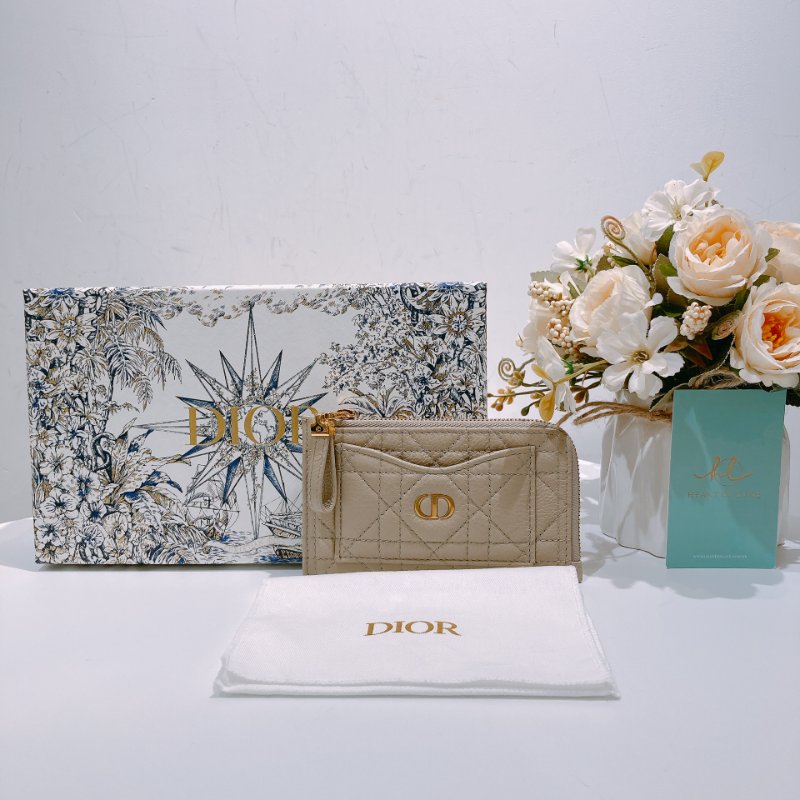 TW4495 Dior 迪奧 拉鏈卡片套 沙色柔軟Cannage藤格紋圖案小牛皮Caro Cosmos Zipper Card Holder-11