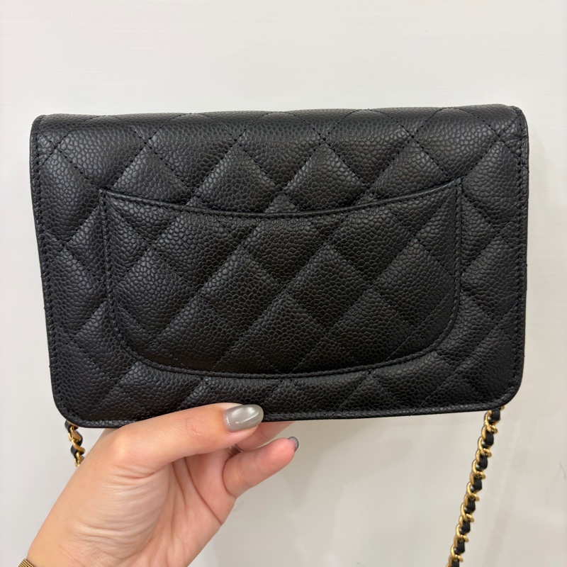 Chanel 黑荔枝牛皮金釦經典WOC-1