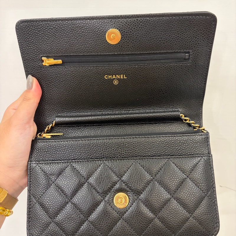 Chanel 黑荔枝牛皮金釦經典WOC-5