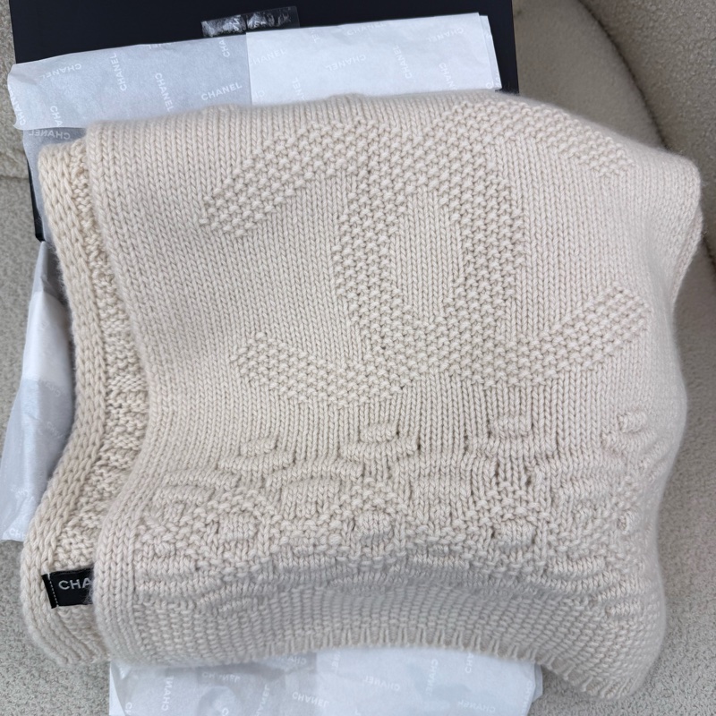 全新Chanel 100%羊絨米色圍巾-0