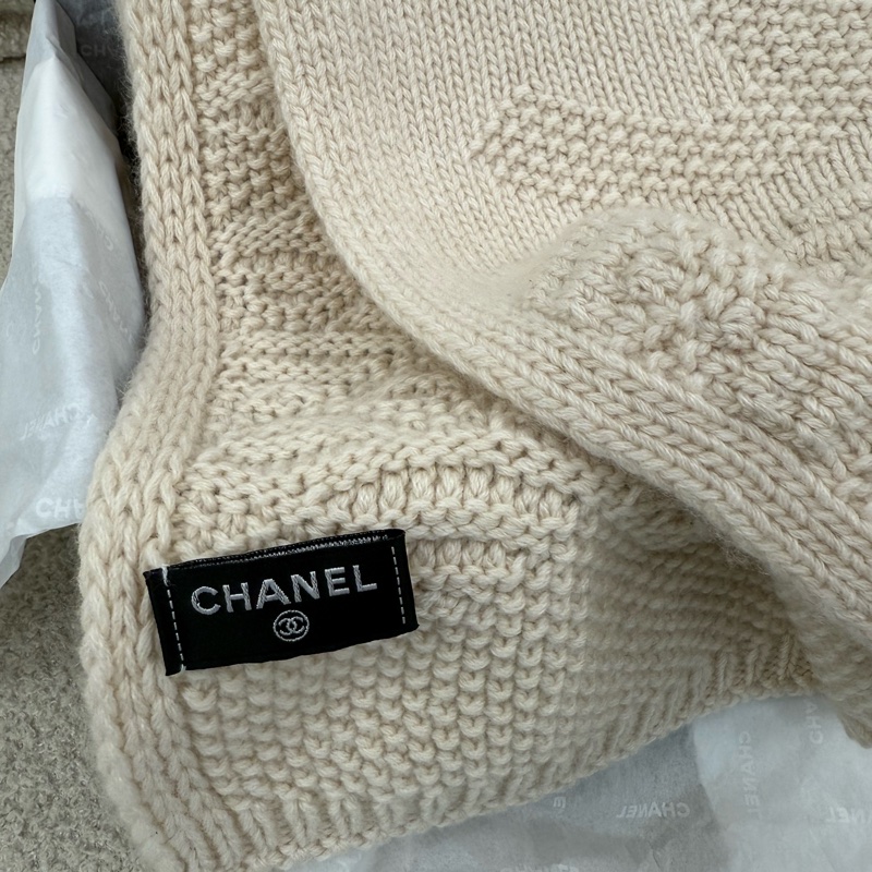 全新Chanel 100%羊絨米色圍巾-1